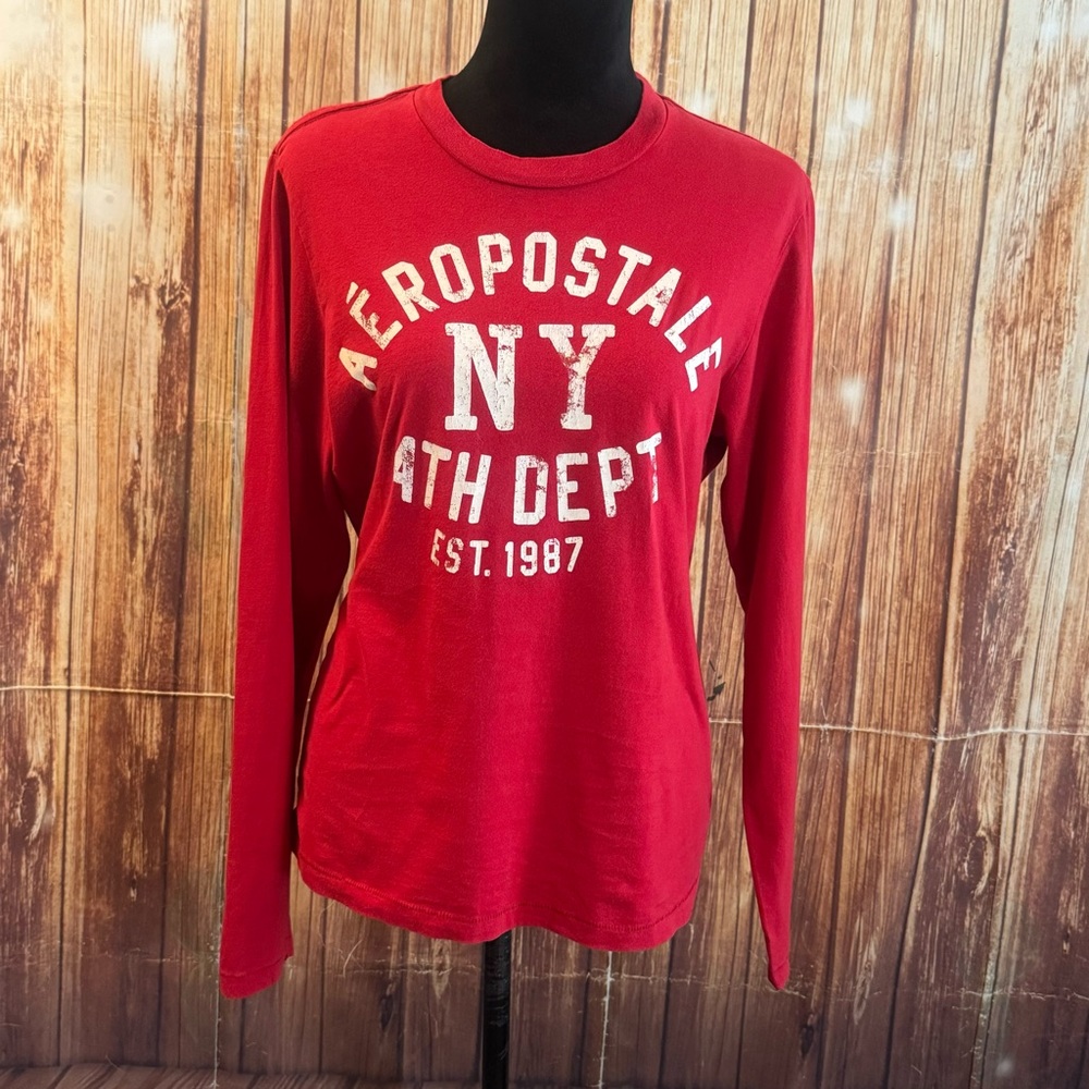 Aeropostale Women’s Red Long Sleeve Graphic Tee Shirt NY Ath Dept Size Medium